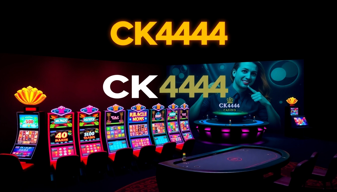 CK 444 branding displayed on a dynamic casino platform with slots and live dealer setup, inviting players to elevate their gaming experience.