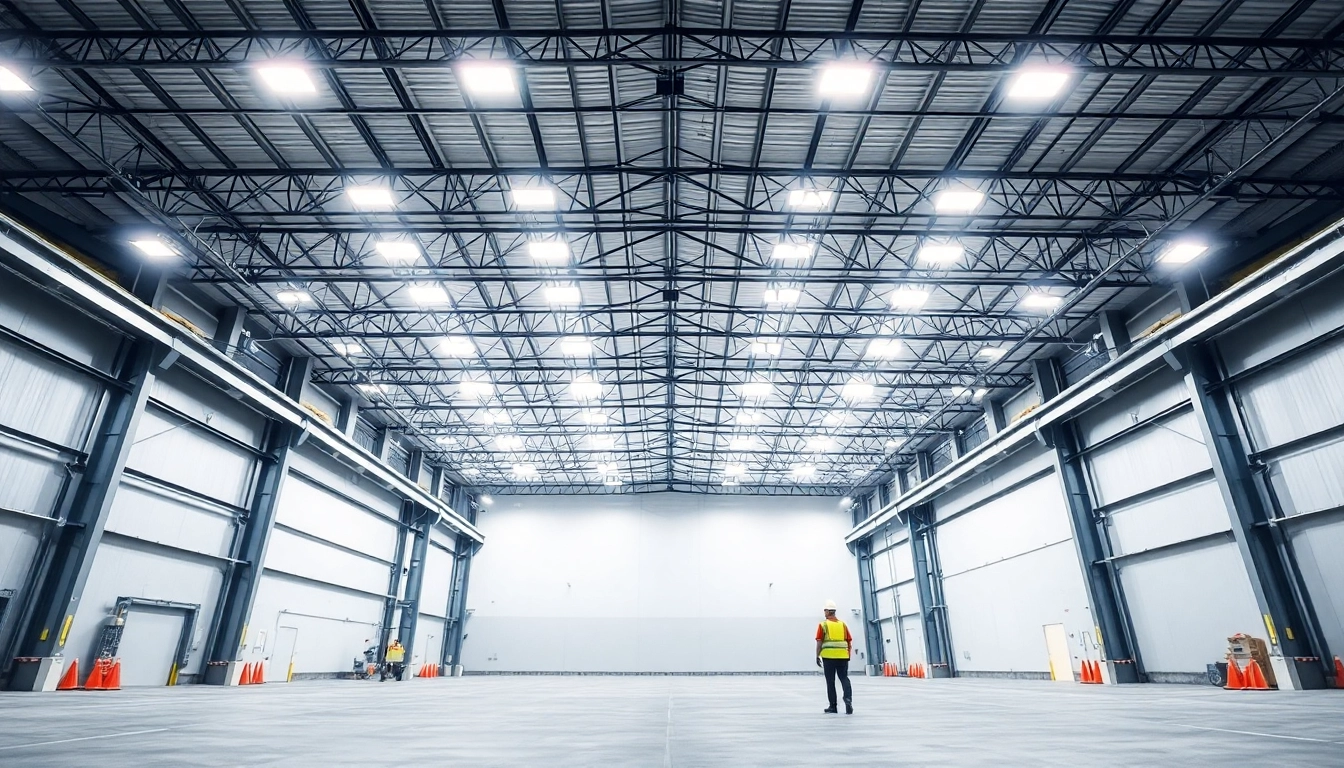 Moderne Industriehalle mit LED-Beleuchtung, helle und gleichmäßige Ausleuchtung