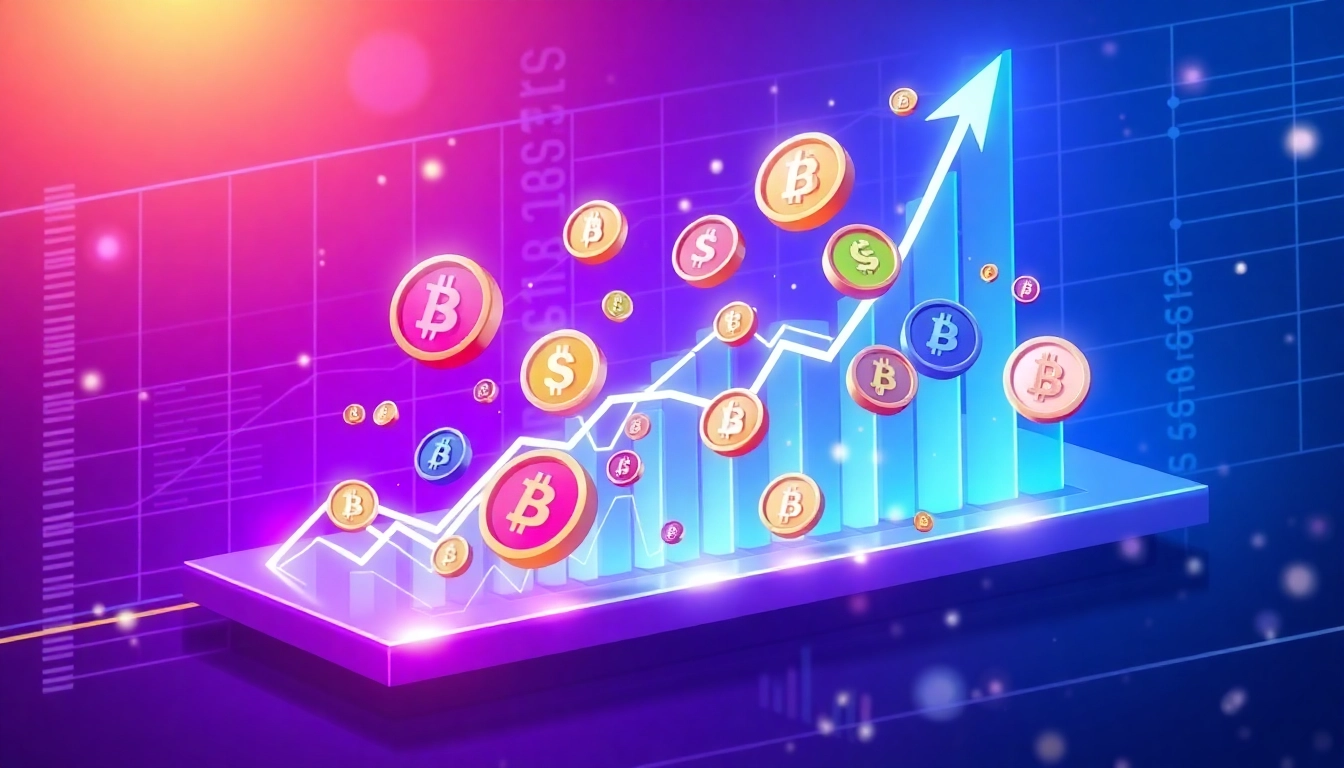 Dynamic digital artwork showcasing altcoins and rising market trends highlighting their