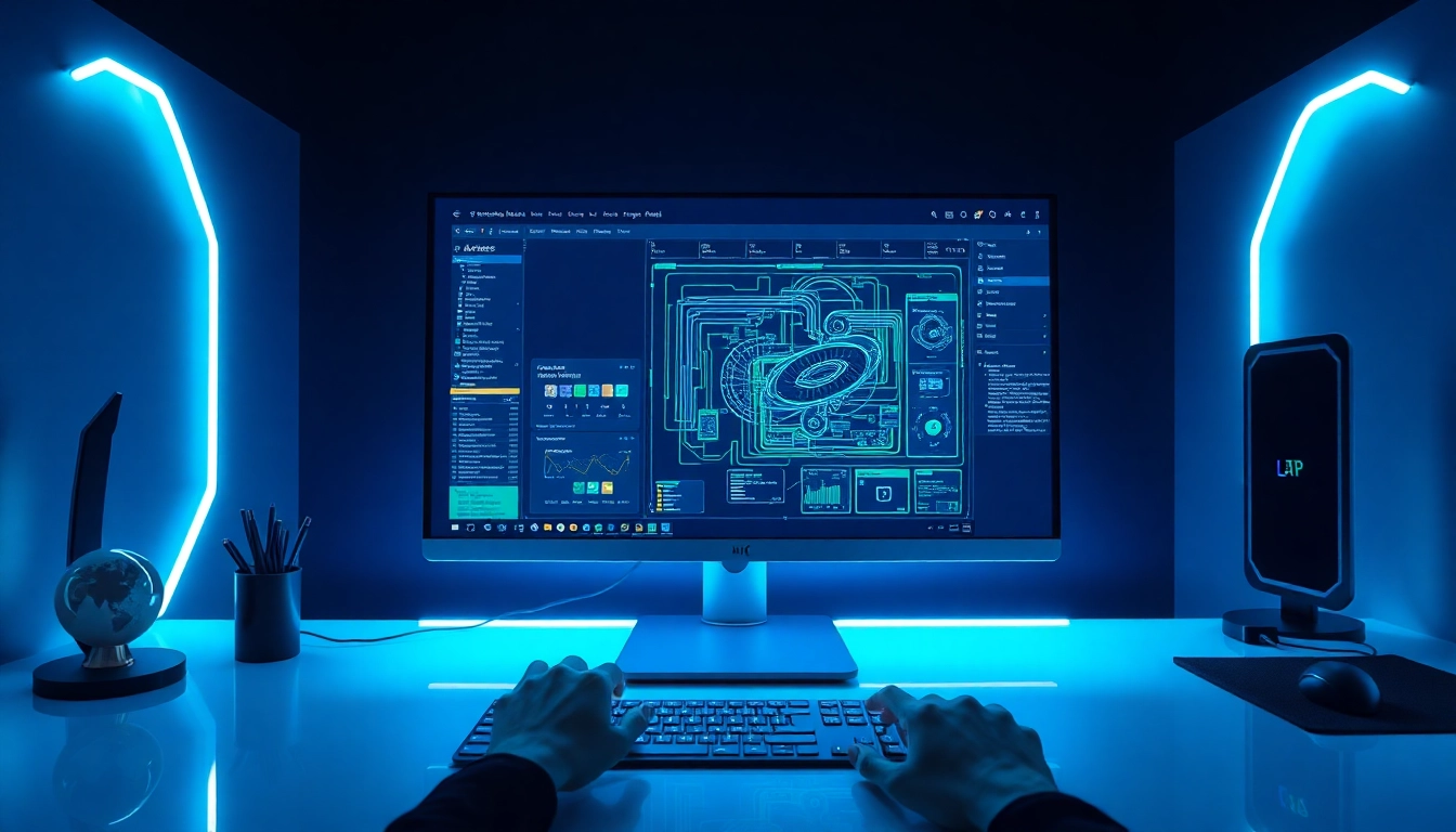 Futuristic workspace with a computer displaying Nano Banana AI's editing platform, illuminated with vibrant colors and ambient lighting.