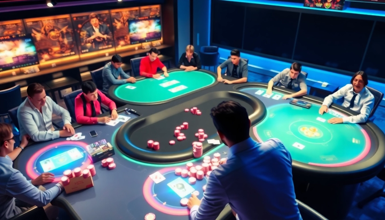 Clubgg poker platform showcasing lively online poker community with colorful chips and digital tables, highlighting user engagement.