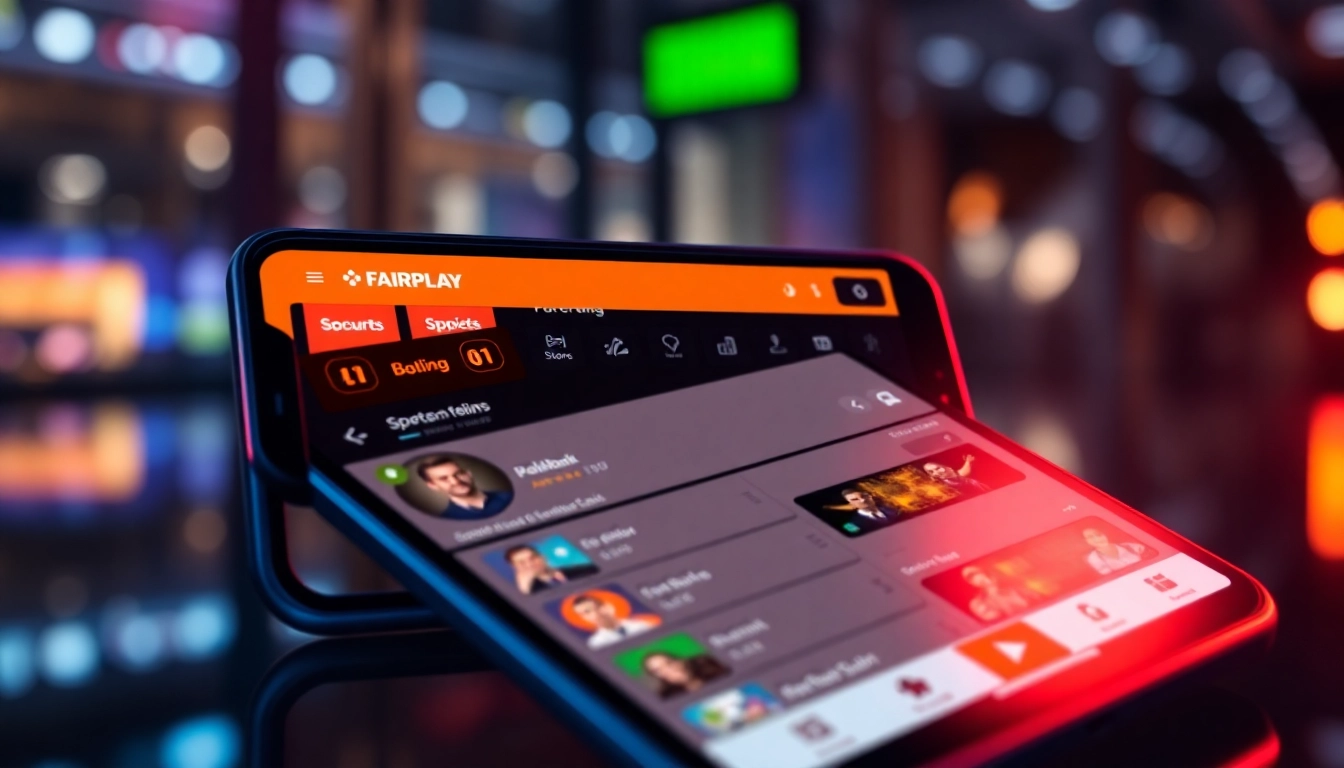 Fairplay app login screen on a smartphone, showcasing sports betting features and colorful interface for users.