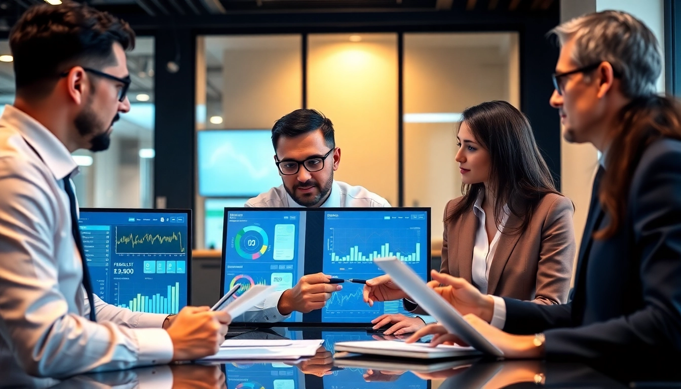 Skilled team of multilingual accountants at a cabinet comptable maroc analyzing digital