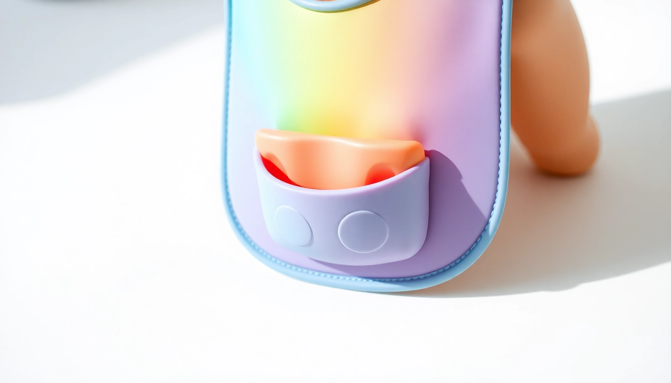 Bavaglini in silicone con tasca per bambini being worn by a laughing toddler during meal time