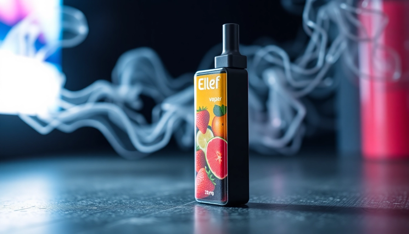 Elf Bar disposable vape shown with colorful fruit flavor options for easy vaping experience