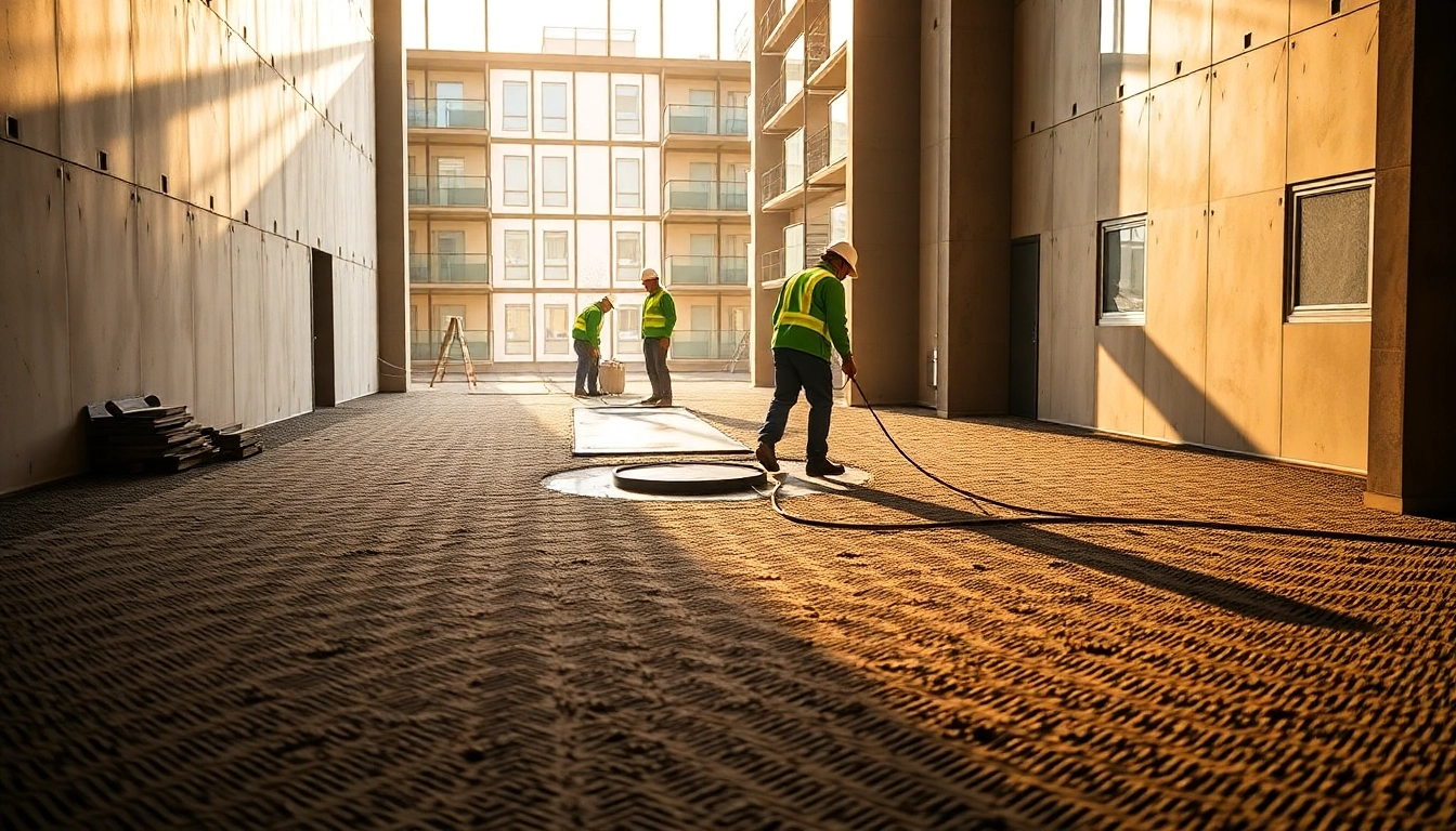 Professional team installing liquid screeding in Birmingham for smooth flooring and underfloor